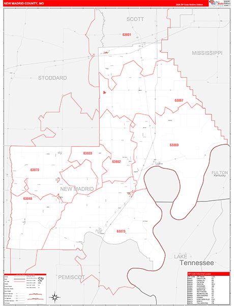 New Madrid County, MO Zip Code Map
